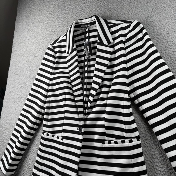 Express Blazer Womens M Ponte Knit Striped Jacket 1 Button Office Career NWT - Picture 2 of 12